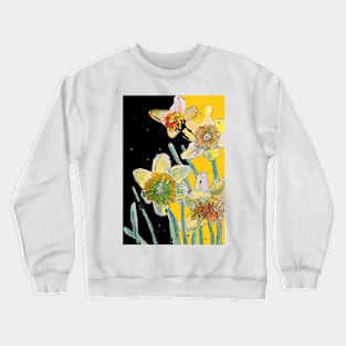 Abstract Yellow Daffodil Watercolor Pattern on Yellow and Black Crewneck Sweatshirt